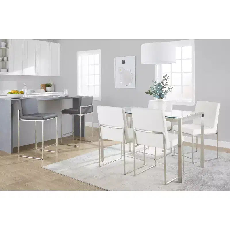 Fuji High Back Counter Height Barstool Stainless Steel / Gray PU