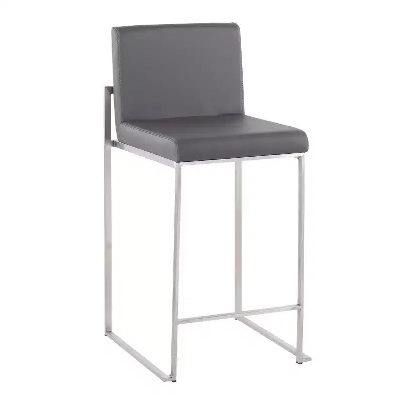 Fuji High Back Counter Height Barstool Stainless Steel / Gray PU