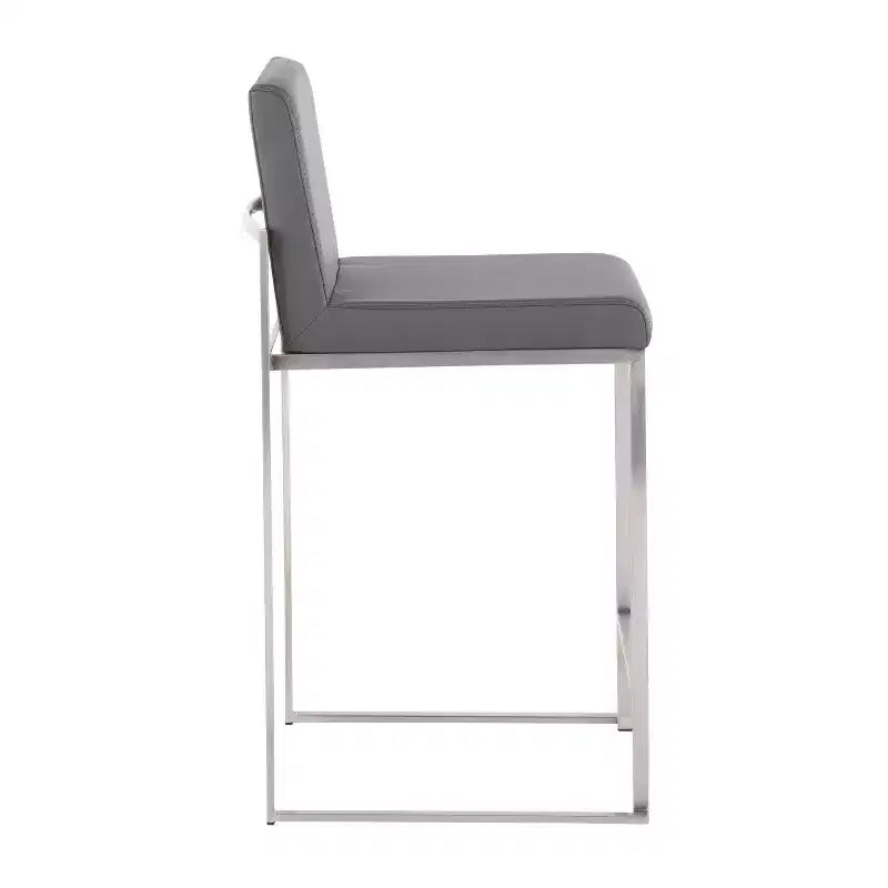 Fuji High Back Counter Height Barstool Stainless Steel / Gray PU