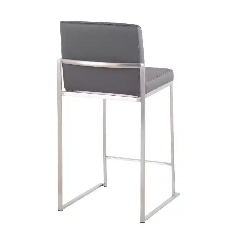 Fuji High Back Counter Height Barstool Stainless Steel / Gray PU
