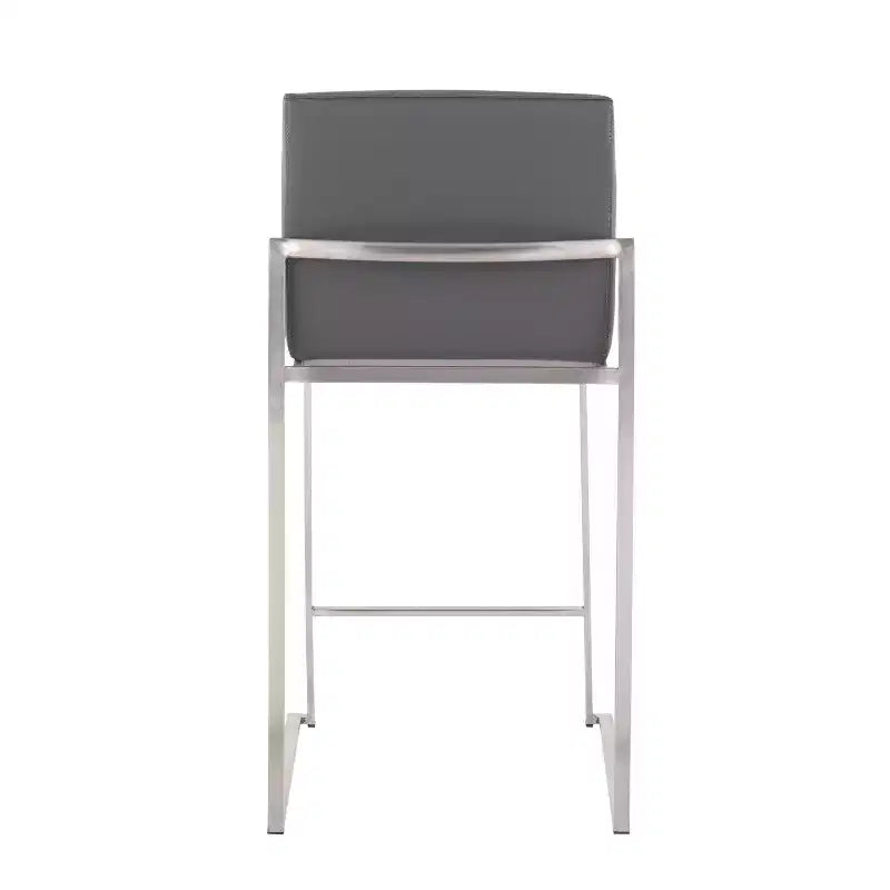 Fuji High Back Counter Height Barstool Stainless Steel / Gray PU