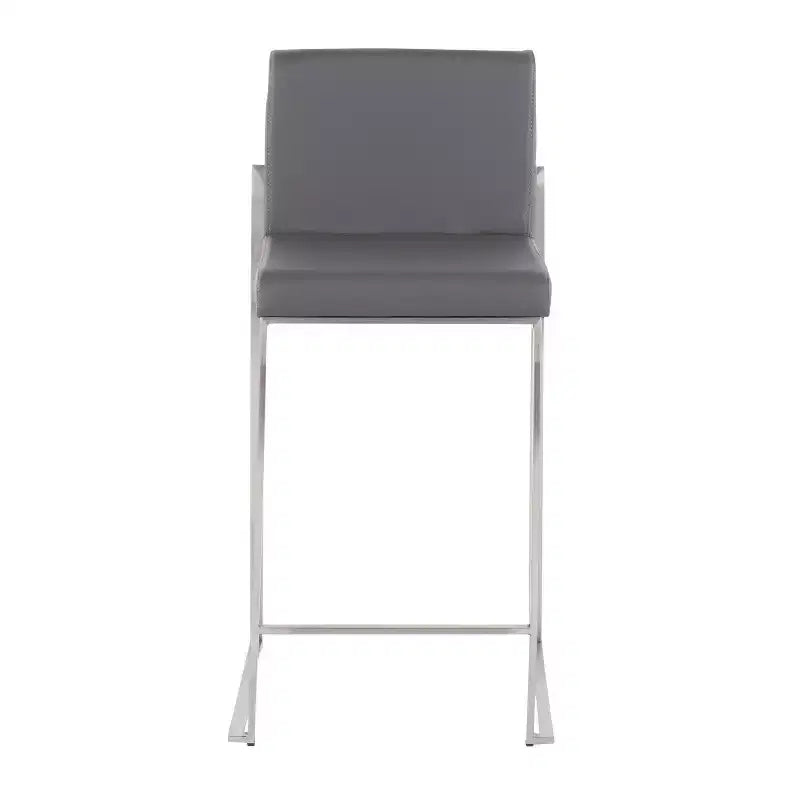 Fuji High Back Counter Height Barstool Stainless Steel / Gray PU