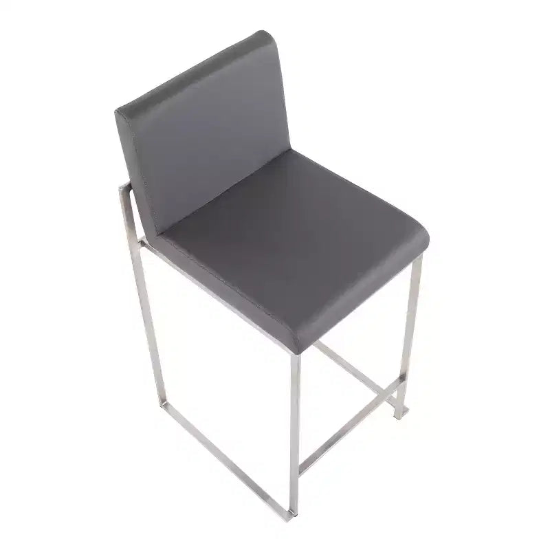 Fuji High Back Counter Height Barstool Stainless Steel / Gray PU