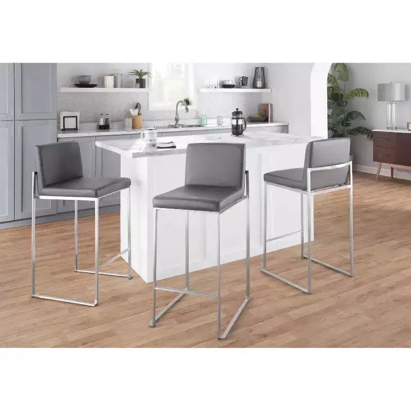 Fuji High Back Counter Height Barstool Stainless Steel / Gray PU