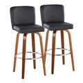 LumiSource Set of 2 Henry Barstools Walnut Wood/Black PU/Chrome Metal