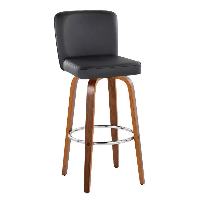 Set of 2 Henry Barstools Walnut Wood / Black PU / Chrome Metal