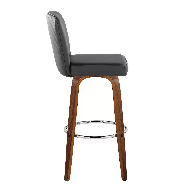 Set of 2 Henry Barstools Walnut Wood / Black PU / Chrome Metal