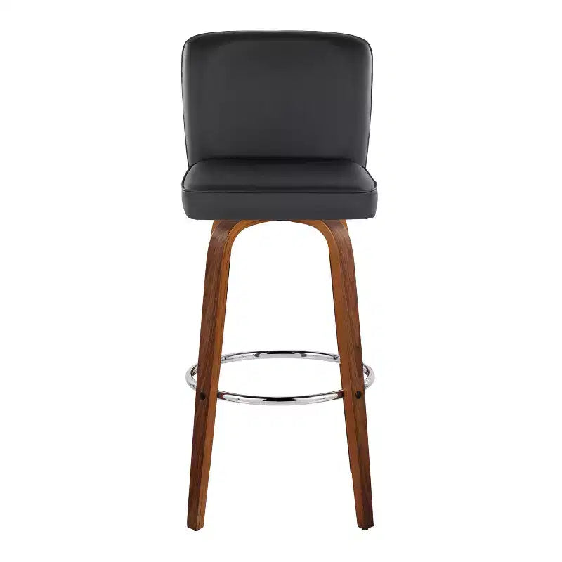 Set of 2 Henry Barstools Walnut Wood / Black PU / Chrome Metal