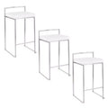 LumiSource Set of 3 Fuji Stacker Counter Height Barstools Stainless Steel/White