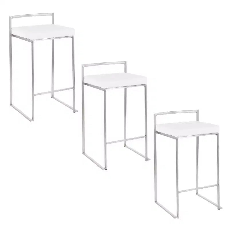LumiSource Set of 3 Fuji Stacker Counter Height Barstools Stainless Steel/White