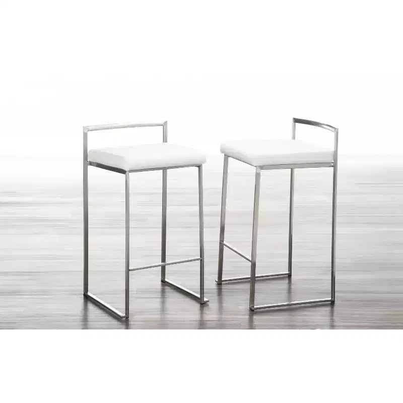 Set of 3 Fuji Stacker Counter Height Barstools Stainless Steel / White