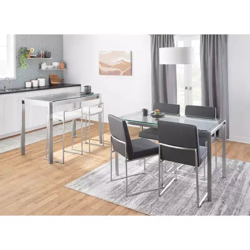 Set of 3 Fuji Stacker Counter Height Barstools Stainless Steel / White