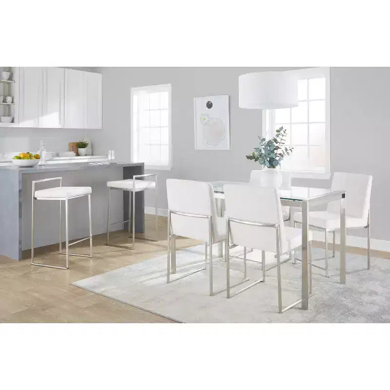 Set of 3 Fuji Stacker Counter Height Barstools Stainless Steel / White