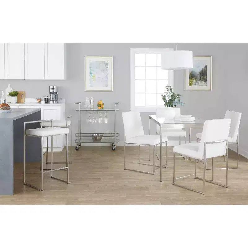 Set of 3 Fuji Stacker Counter Height Barstools Stainless Steel / White