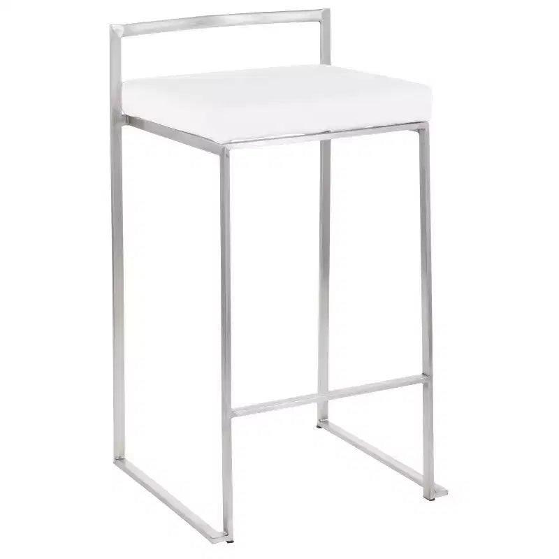 Set of 3 Fuji Stacker Counter Height Barstools Stainless Steel / White