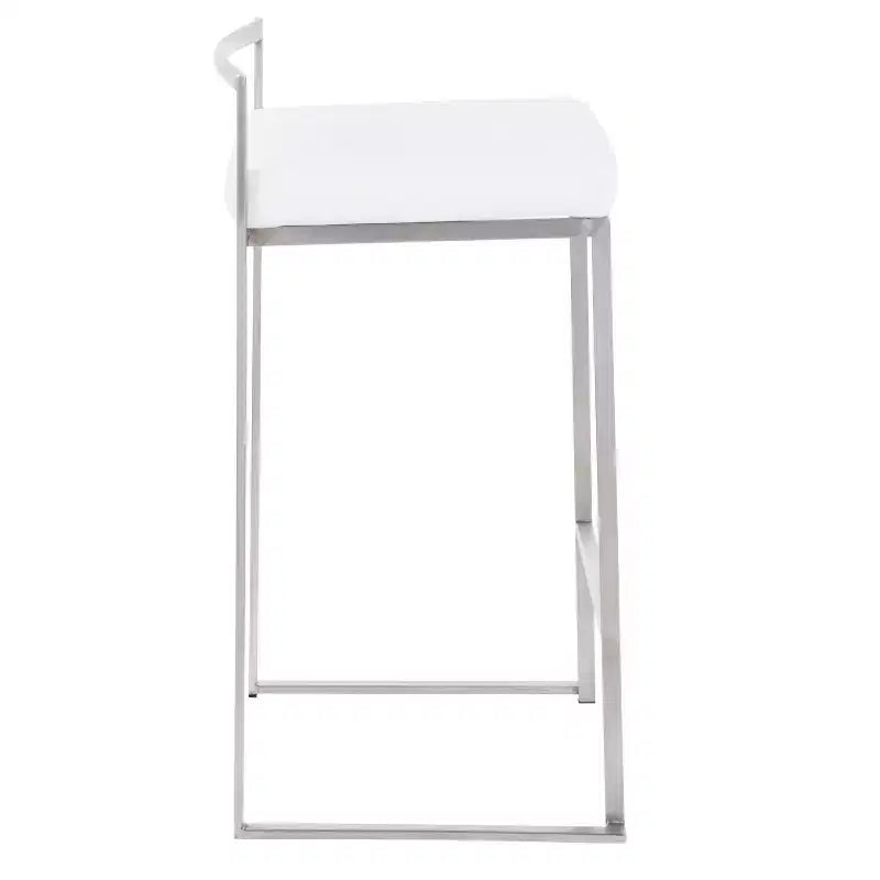 Set of 3 Fuji Stacker Counter Height Barstools Stainless Steel / White