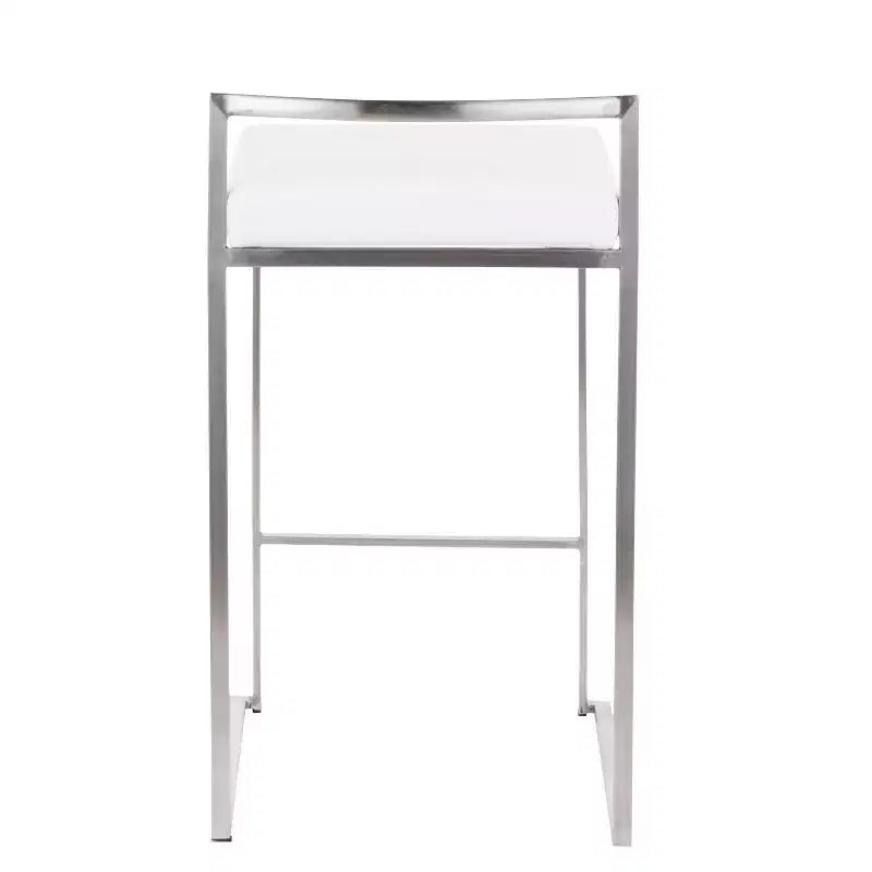 Set of 3 Fuji Stacker Counter Height Barstools Stainless Steel / White