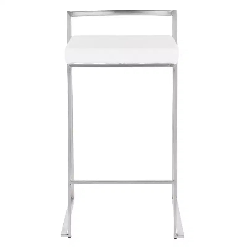 Set of 3 Fuji Stacker Counter Height Barstools Stainless Steel / White