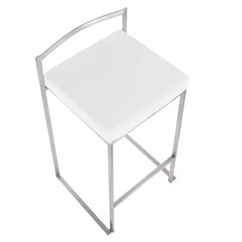 Set of 3 Fuji Stacker Counter Height Barstools Stainless Steel / White