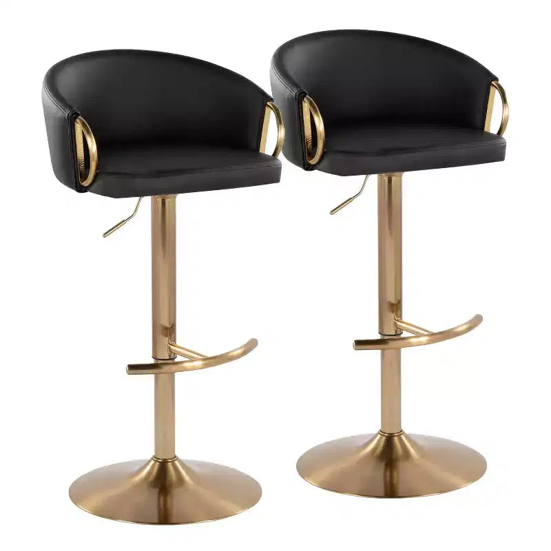 LumiSource Set of 2 Claire Adjustable Barstools Gold/Black PU