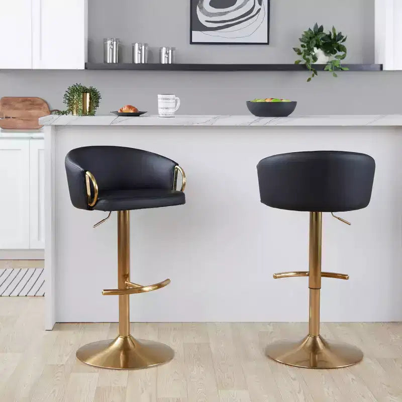 Set of 2 Claire Adjustable Barstools Gold / Black PU