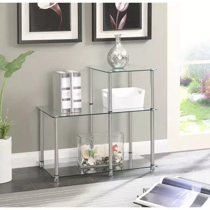Classic Glass 3 Tier Step End Table Clear Glass