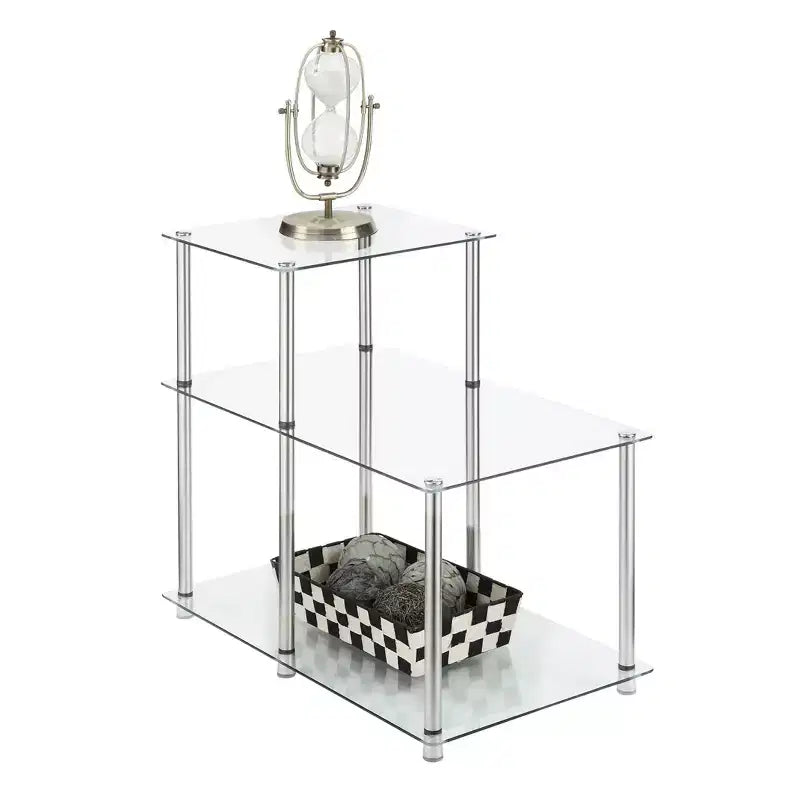 Classic Glass 3 Tier Step End Table Clear Glass