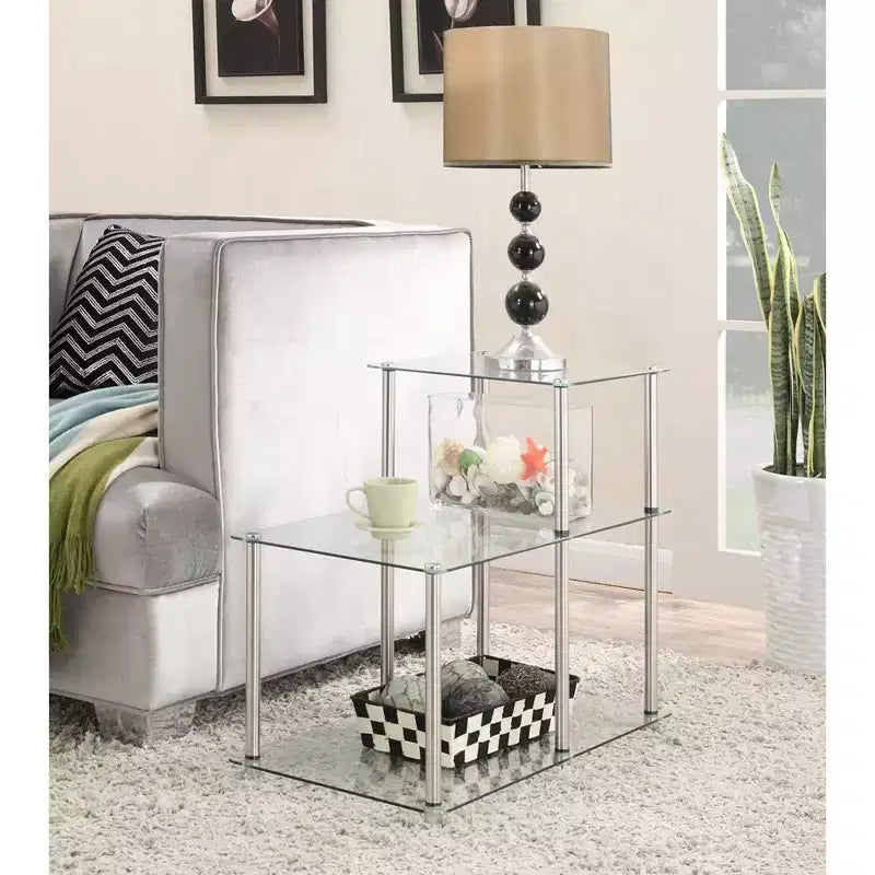 Classic Glass 3 Tier Step End Table Clear Glass